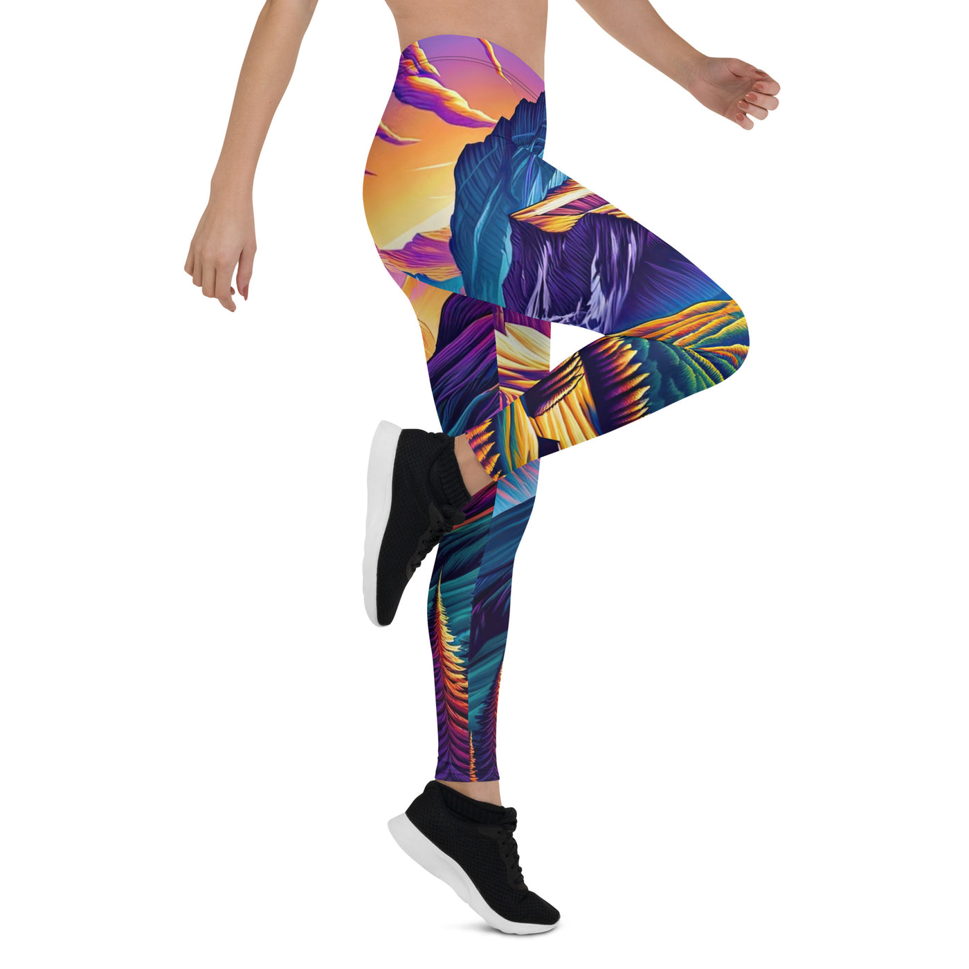 Bergpracht mit Schweizer Flagge: Farbenfrohe Illustration einer Berglandschaft - Leggings (All-Over Print) berge xxx yyy zzz