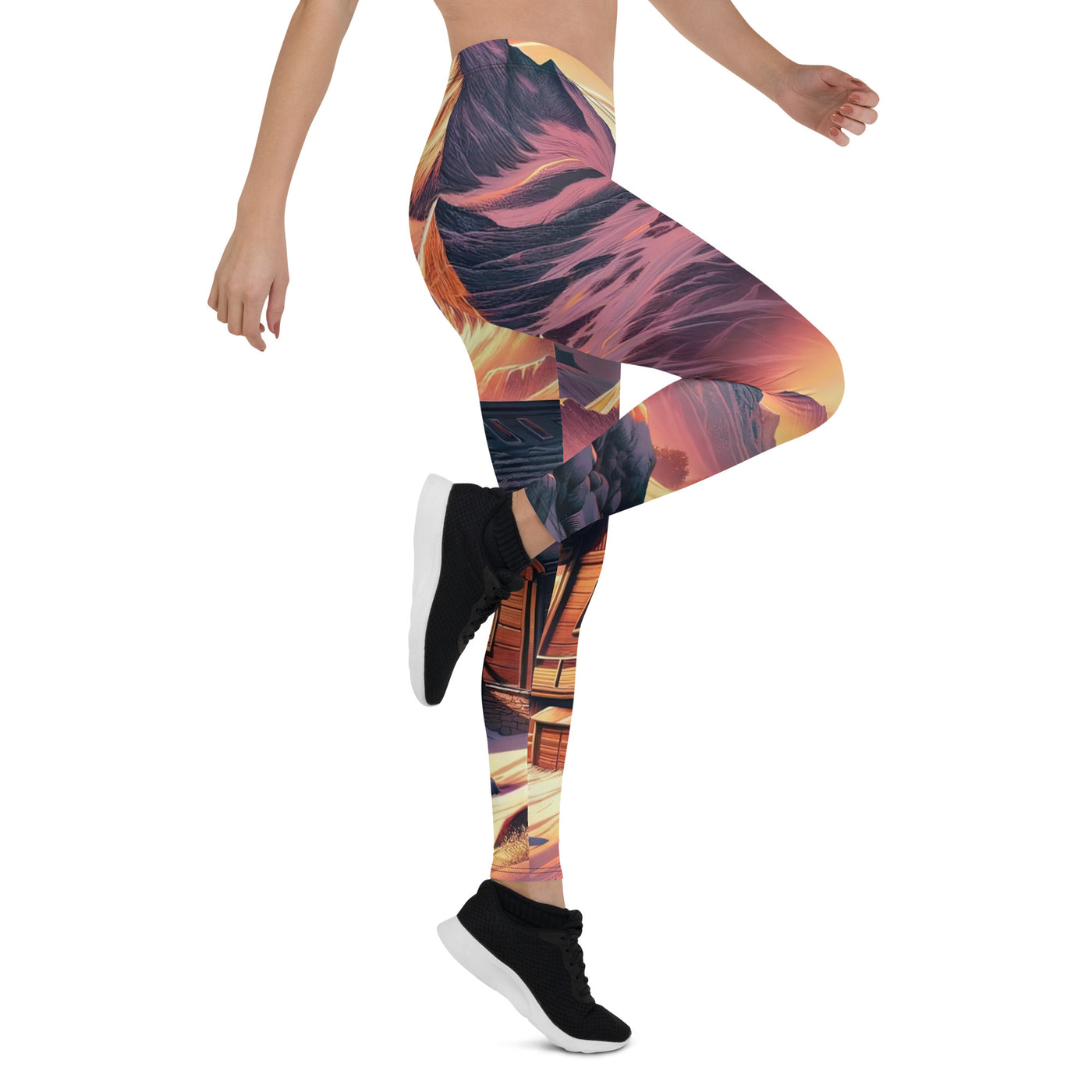 Berghütte im goldenen Sonnenuntergang: Digitale Alpenillustration - Leggings (All-Over Print) berge xxx yyy zzz