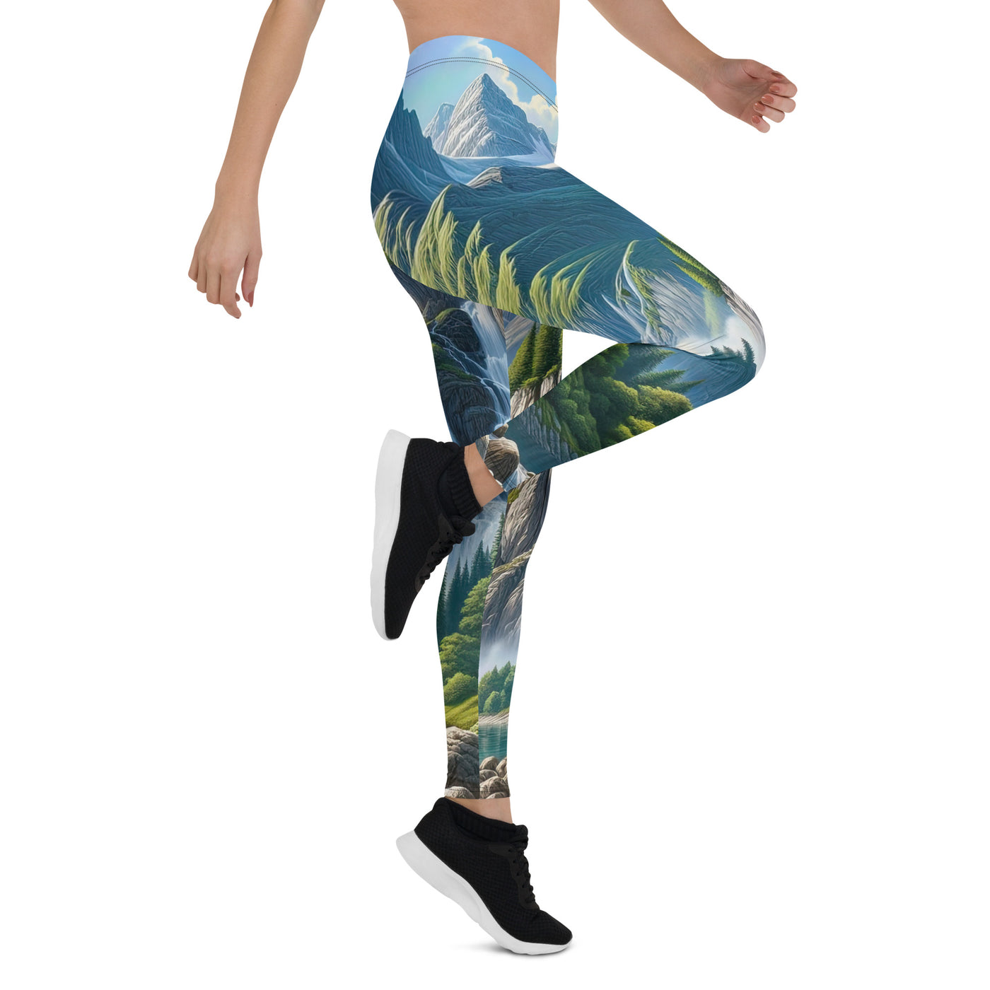 Illustration einer unberührten Alpenkulisse im Hochsommer. Wasserfall und See - Leggings (All-Over Print) berge xxx yyy zzz