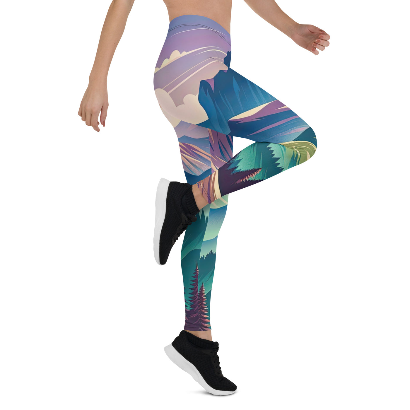 Harmonische Berglandschaft mit Schweizer Flagge auf Gipfel - Leggings (All-Over Print) berge xxx yyy zzz