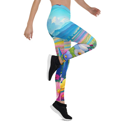 Weitläufiges Blumenfeld unter himmelblauem Himmel, leuchtende Flora - Leggings (All-Over Print) camping xxx yyy zzz