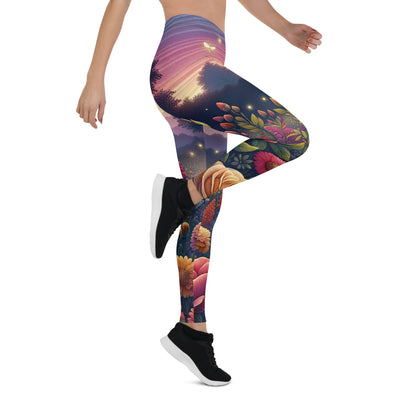 Skurriles Blumenfeld in Dämmerung, farbenfrohe Rosen, Lilien, Ringelblumen - Leggings (All-Over Print) camping xxx yyy zzz