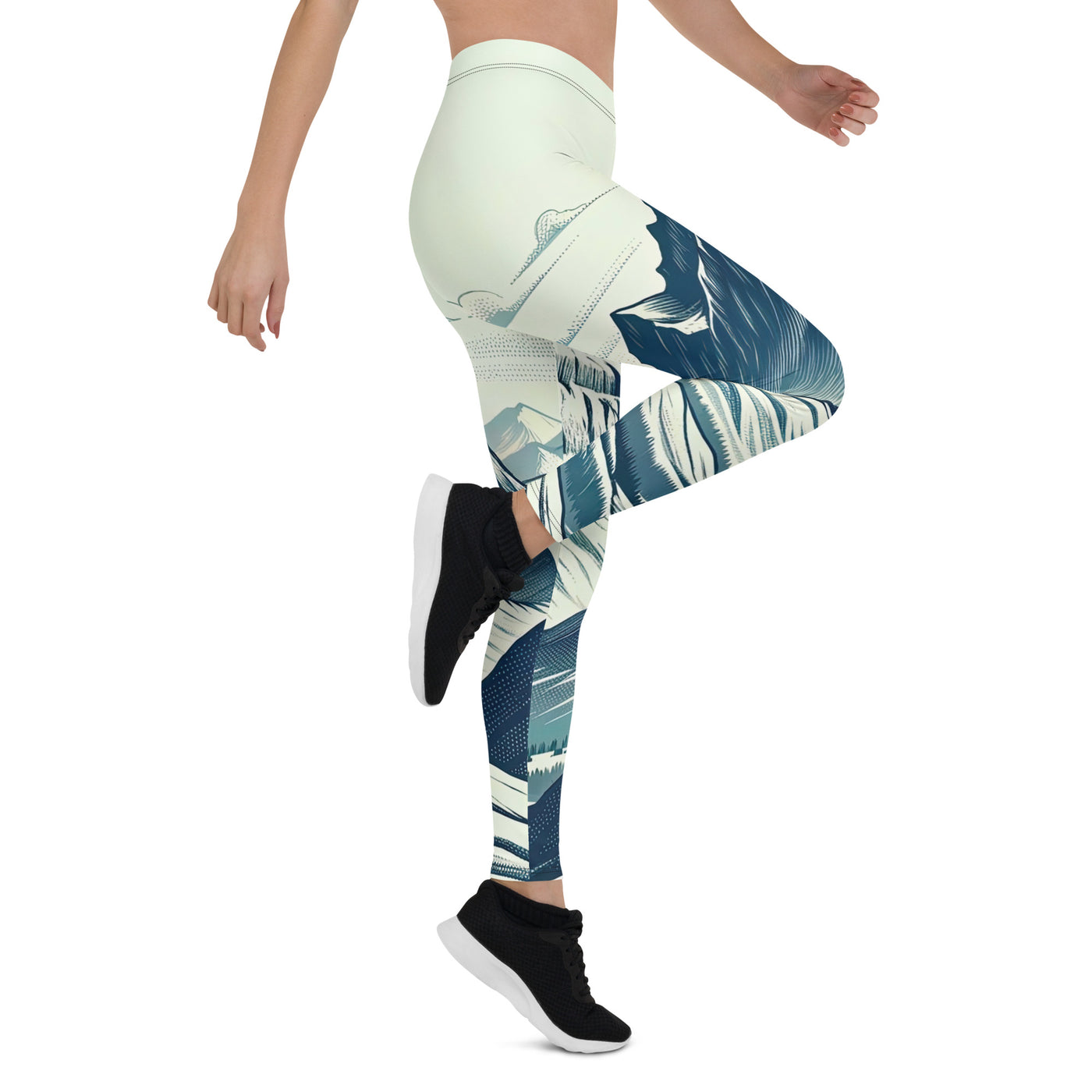 Ausgedehnte Bergkette mit dominierendem Gipfel und wehender Schweizer Flagge - Leggings (All-Over Print) berge xxx yyy zzz