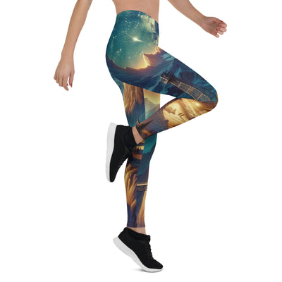 Alpine Wildnis mit Bergdorf unter sternenklarem Nachthimmel - Leggings (All-Over Print) berge xxx yyy zzz