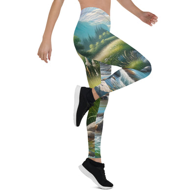 Sanfter Gebirgsbach in Ölgemälde, klares Wasser über glatten Felsen - Leggings (All-Over Print) berge xxx yyy zzz