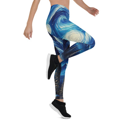 Sternennacht-Stil Ölgemälde der Alpen, himmlische Wirbelmuster - Leggings (All-Over Print) berge xxx yyy zzz