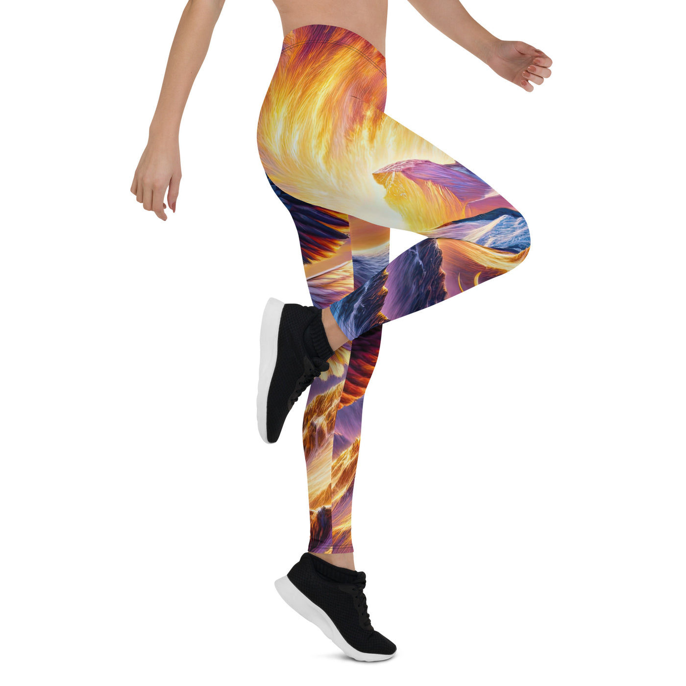 Ölgemälde eines Adlers im Sonnenaufgang der Alpen, gold-rosa beleuchtete Gipfel - Leggings (All-Over Print) berge xxx yyy zzz