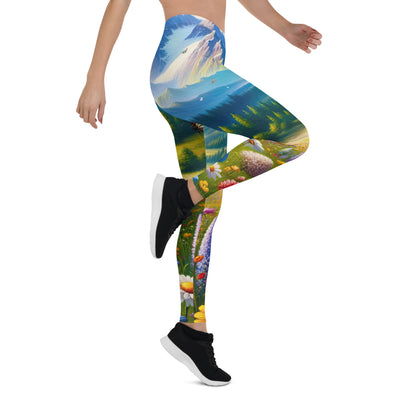 Ölgemälde einer ruhigen Almwiese, Oase mit bunter Wildblumenpracht - Leggings (All-Over Print) camping xxx yyy zzz