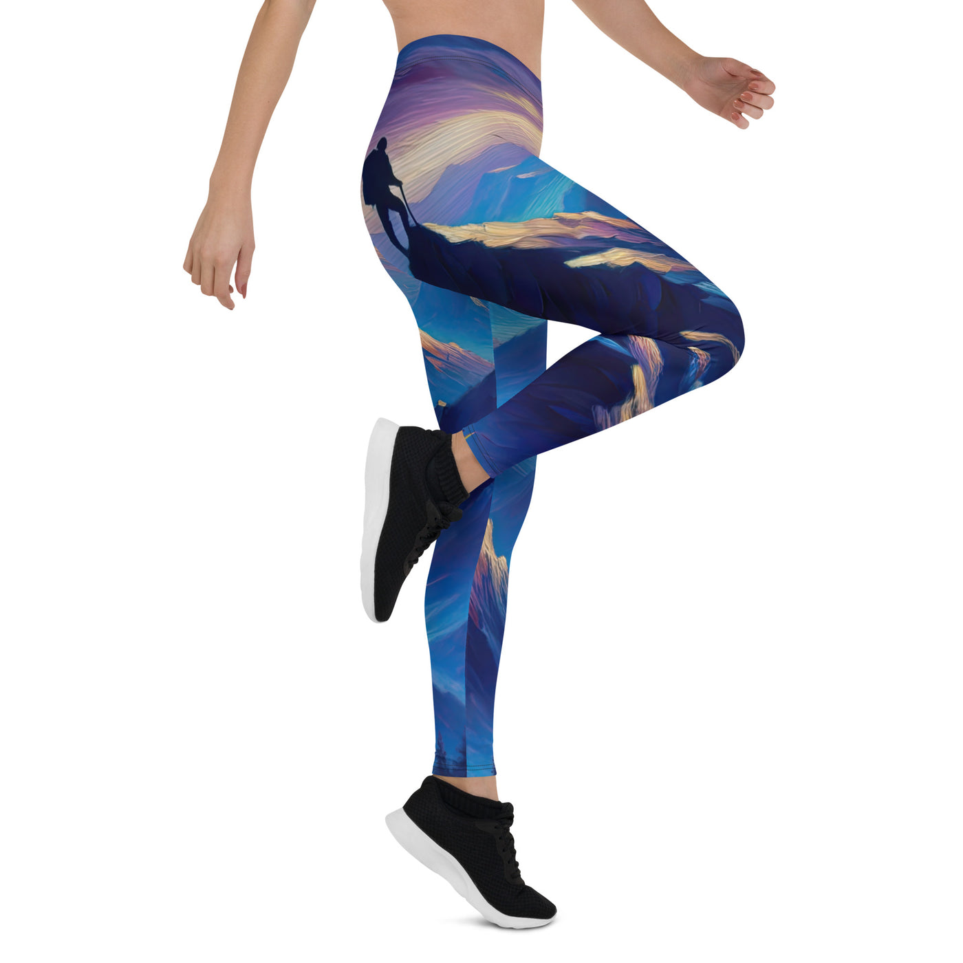 Ölgemälde eines ruhigen Alpenabends mit Bergsteigersilhouette auf dem Gipfel - Leggings (All-Over Print) wandern xxx yyy zzz