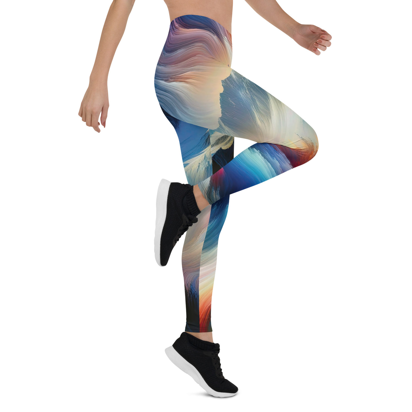 Foto eines abstrakt-expressionistischen Alpengemäldes mit Wanderersilhouette - Leggings (All-Over Print) wandern xxx yyy zzz