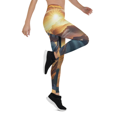 Fotorealistische Darstellung der Alpen bei Sonnenaufgang, Wanderin unter einem gold-purpurnen Himmel - Leggings (All-Over Print) wandern xxx yyy zzz