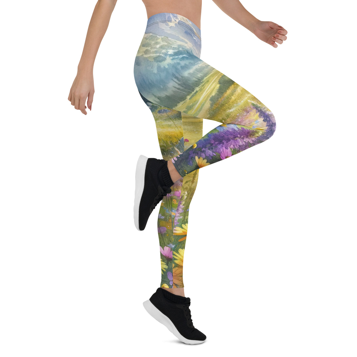 Aquarell einer Almwiese in Ruhe, Wildblumenteppich in Gelb, Lila, Rosa - Leggings (All-Over Print) berge xxx yyy zzz