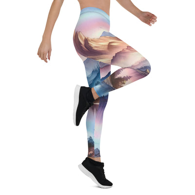 Aquarell einer Dämmerung in den Alpen, Boot auf einem See in Pastell-Licht - Leggings (All-Over Print) berge xxx yyy zzz