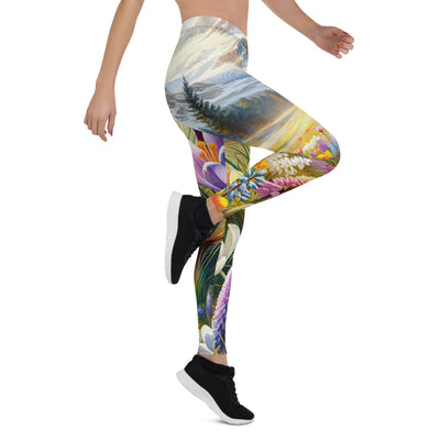 Aquarell einer ruhigen Almwiese, farbenfrohe Bergblumen in den Alpen - Leggings (All-Over Print) berge xxx yyy zzz