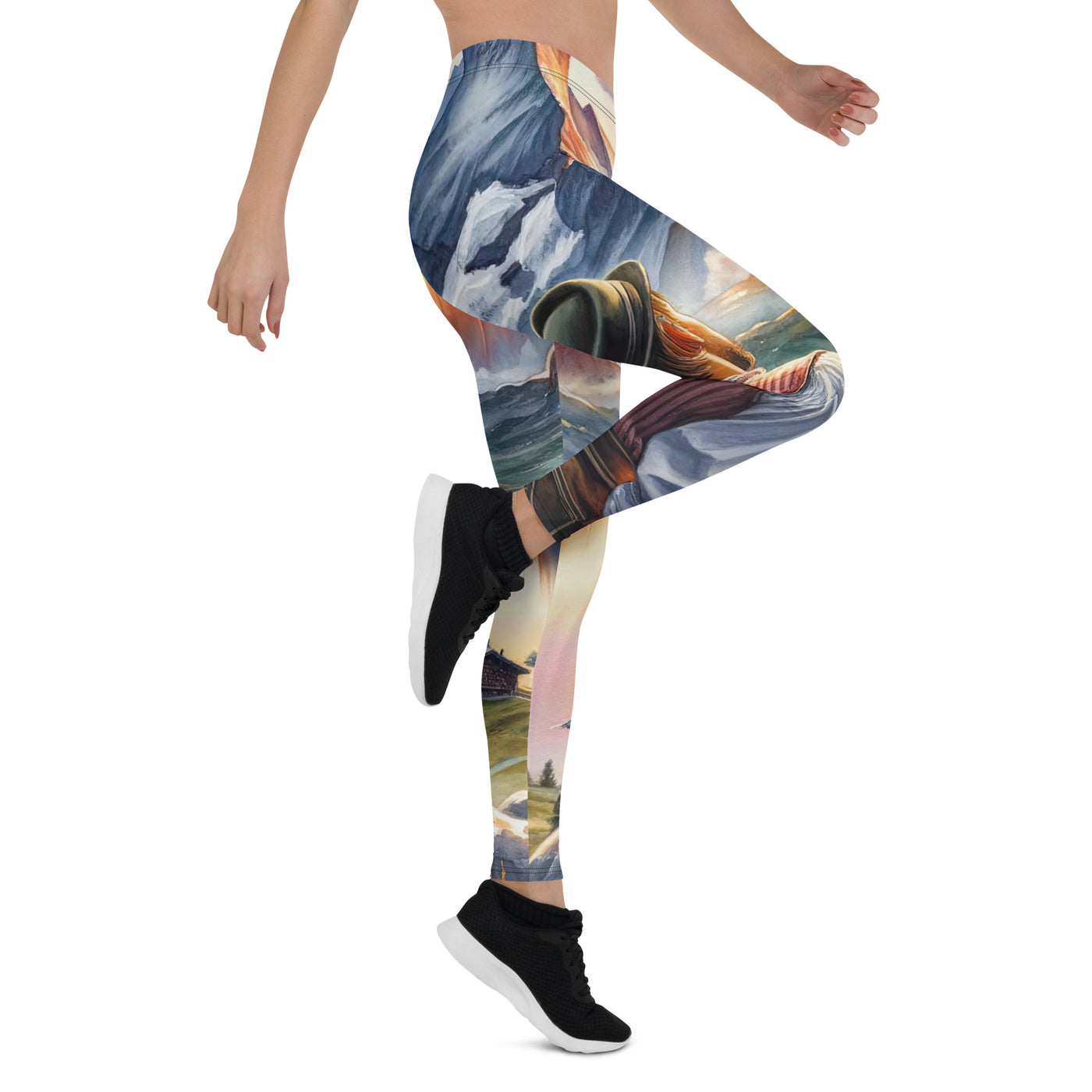 Aquarell einer Berglandschaft in der goldenen Stunde mit österreichischem Wanderer - Leggings (All-Over Print) wandern xxx yyy zzz