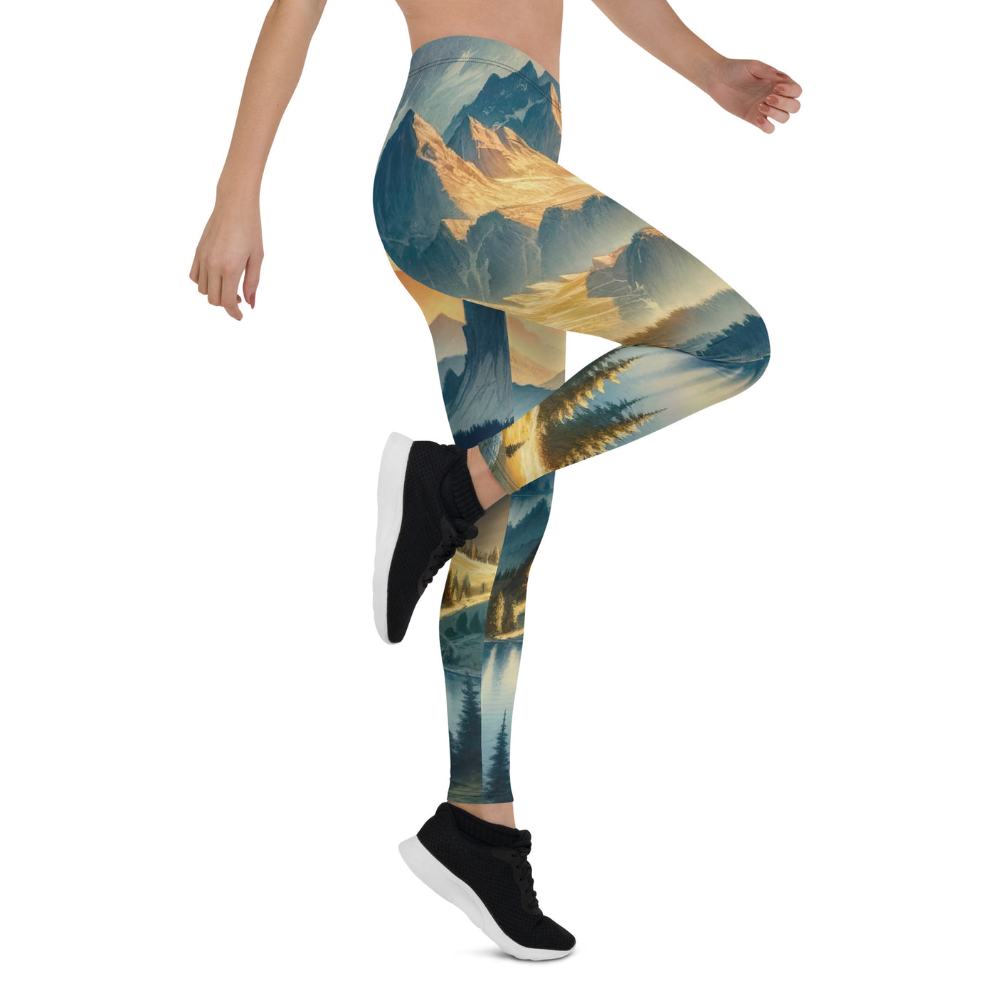 Aquarell der Alpenpracht bei Sonnenuntergang, Berge im goldenen Licht - Leggings (All-Over Print) berge xxx yyy zzz