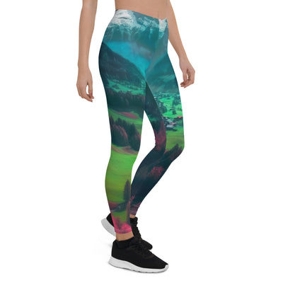 Berglandschaft und Dorf - Fotorealistische Malerei - Leggings (All-Over Print) berge xxx