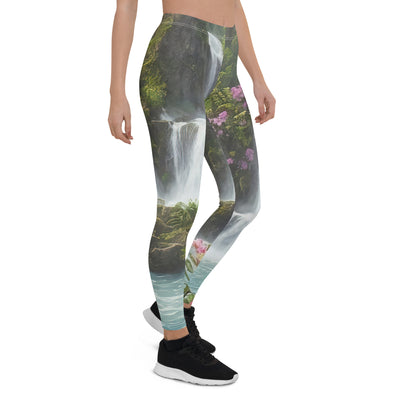 Wasserfall im Wald und Blumen - Schöne Malerei - Leggings (All-Over Print) camping xxx