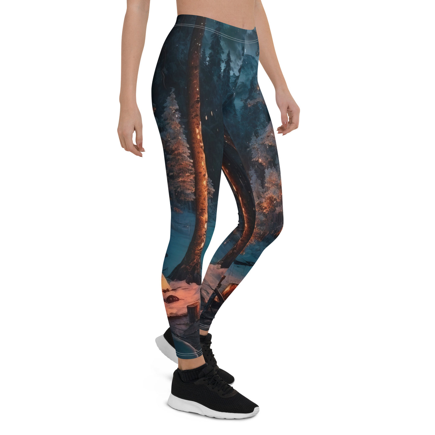 Lagerfeuer beim Camping - Wald mit Schneebedeckten Bäumen - Malerei - Leggings (All-Over Print) camping xxx