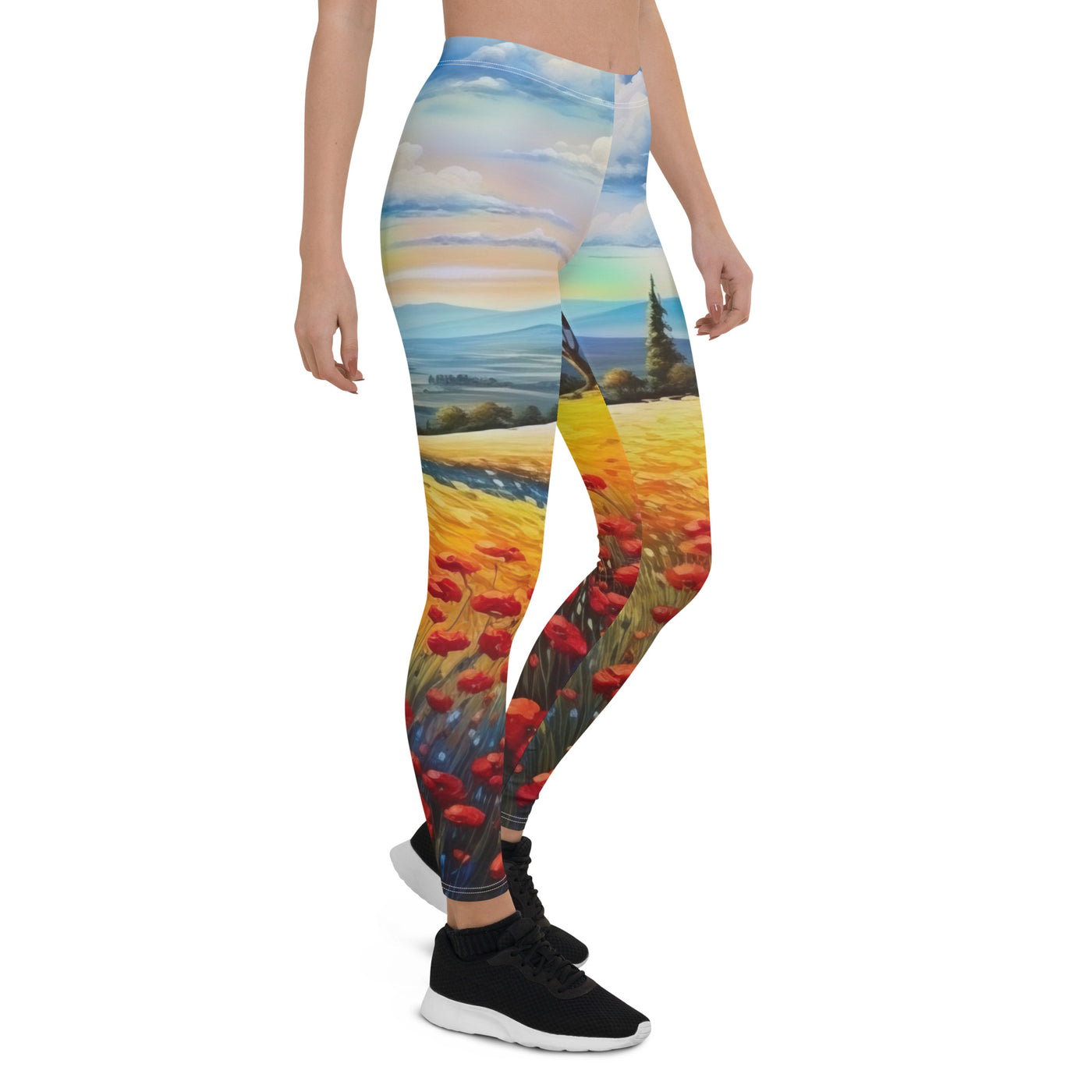 Feld mit roten Blumen und Berglandschaft - Landschaftsmalerei - Leggings (All-Over Print) berge xxx