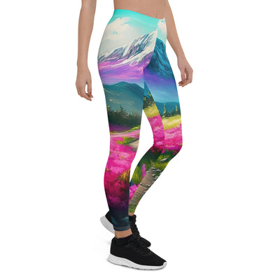 Berg, pinke Blumen und Wanderweg - Landschaftsmalerei - Leggings (All-Over Print) berge xxx