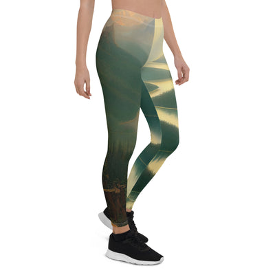 Landschaft mit Bergen, See und viel grüne Natur - Malerei - Leggings (All-Over Print) berge xxx