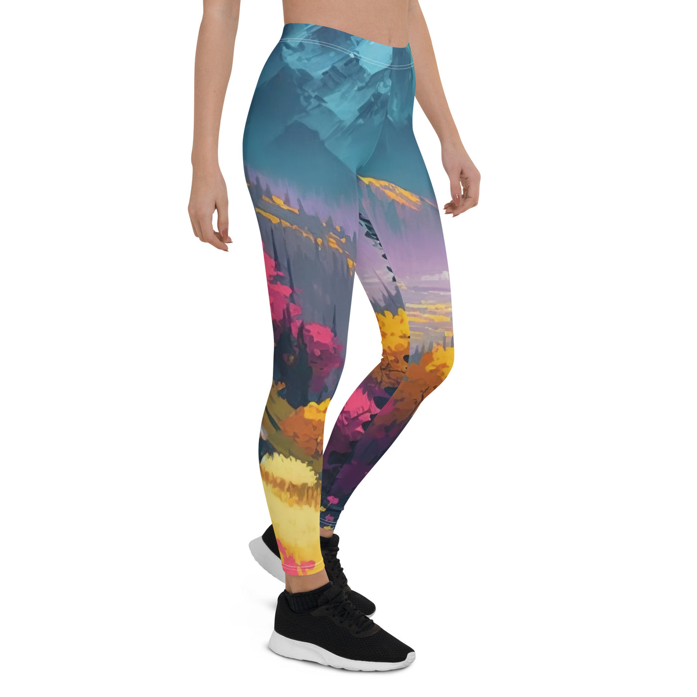 Berge, pinke und gelbe Bäume, sowie Blumen - Farbige Malerei - Leggings (All-Over Print) berge xxx