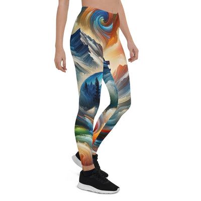 Lebendige Alpen und Bären Sillhouette über Berggipfel - Abstraktes Gemälde - Leggings (All-Over Print) camping xxx yyy zzz