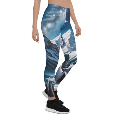 Sternennacht und Eisbär: Acrylgemälde mit Milchstraße, Alpen und schneebedeckte Gipfel - Leggings (All-Over Print) camping xxx yyy zzz