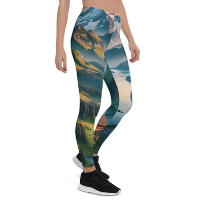 Schweizer Flagge, Alpenidylle: Dämmerlicht, epische Berge und stille Gewässer - Leggings (All-Over Print) berge xxx yyy zzz