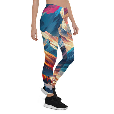 Moderne geometrische Alpen Kunst: Warmer Sonnenuntergangs Schein auf Schneegipfeln - Leggings (All-Over Print) berge xxx yyy zzz