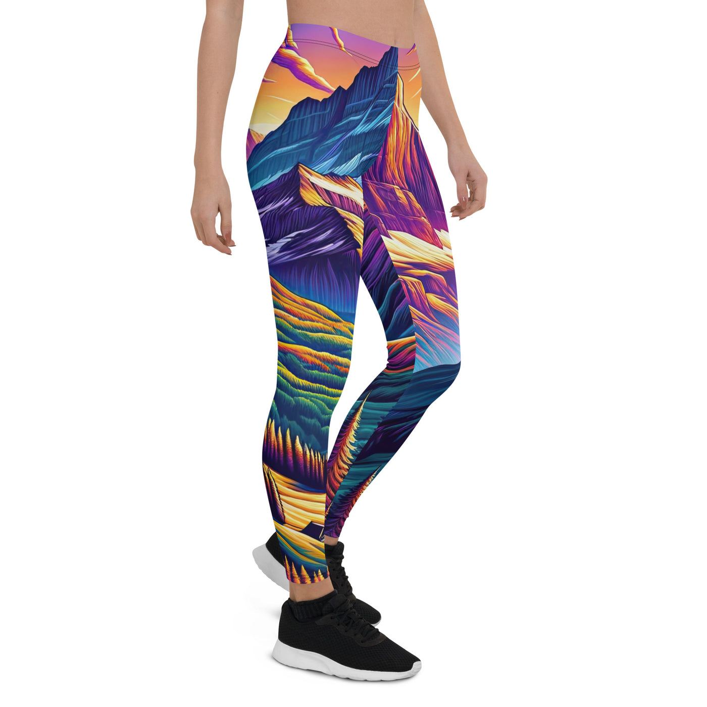 Bergpracht mit Schweizer Flagge: Farbenfrohe Illustration einer Berglandschaft - Leggings (All-Over Print) berge xxx yyy zzz