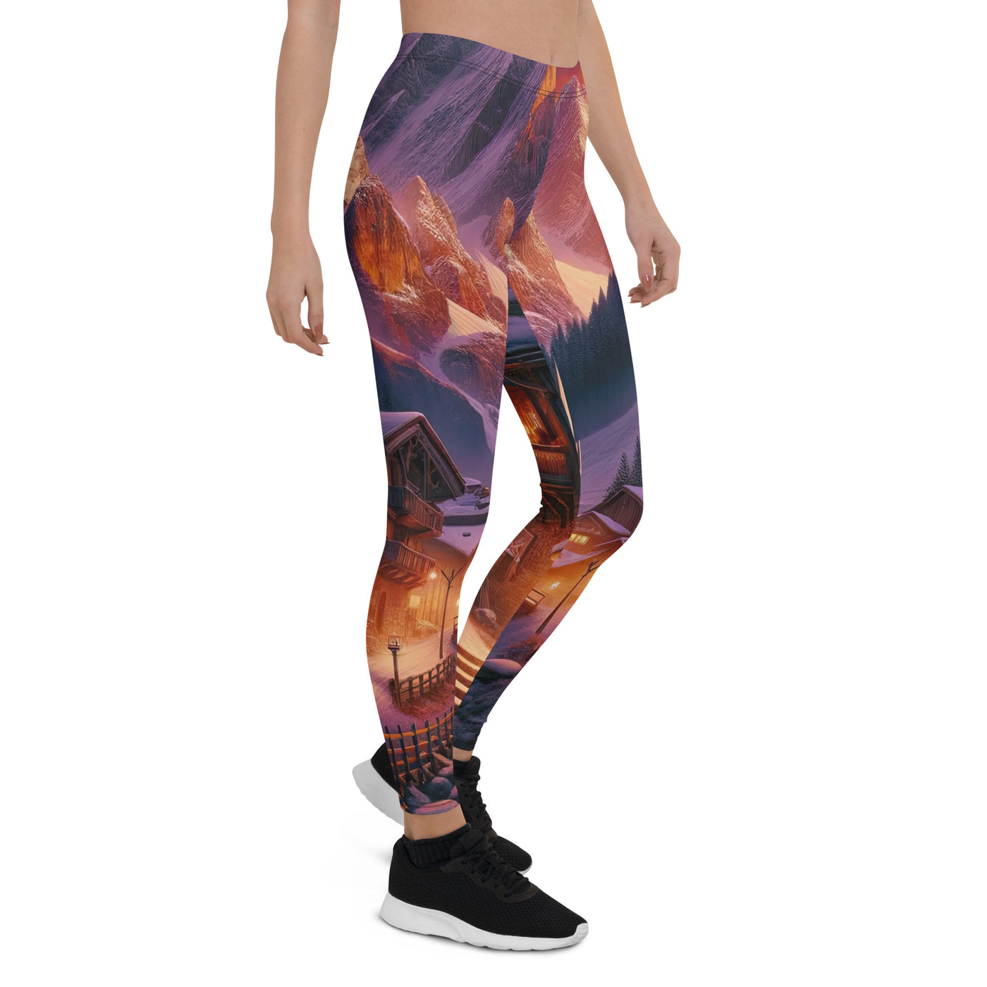 Magische Alpenstunde: Digitale Kunst mit warmem Himmelsschein über schneebedeckte Berge - Leggings (All-Over Print) berge xxx yyy zzz