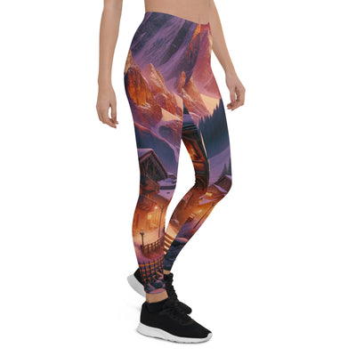 Magische Alpenstunde: Digitale Kunst mit warmem Himmelsschein über schneebedeckte Berge - Leggings (All-Over Print) berge xxx yyy zzz