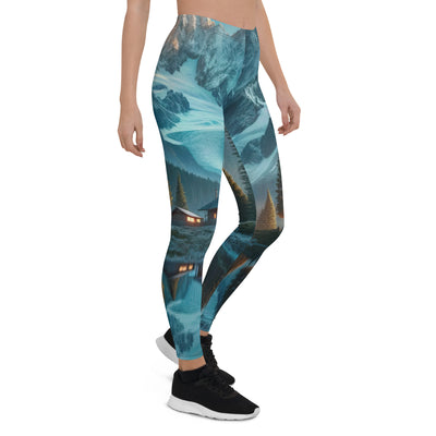 Stille Alpenmajestätik: Digitale Kunst mit Schnee und Bergsee-Spiegelung - Leggings (All-Over Print) berge xxx yyy zzz