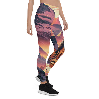 Berghütte im goldenen Sonnenuntergang: Digitale Alpenillustration - Leggings (All-Over Print) berge xxx yyy zzz