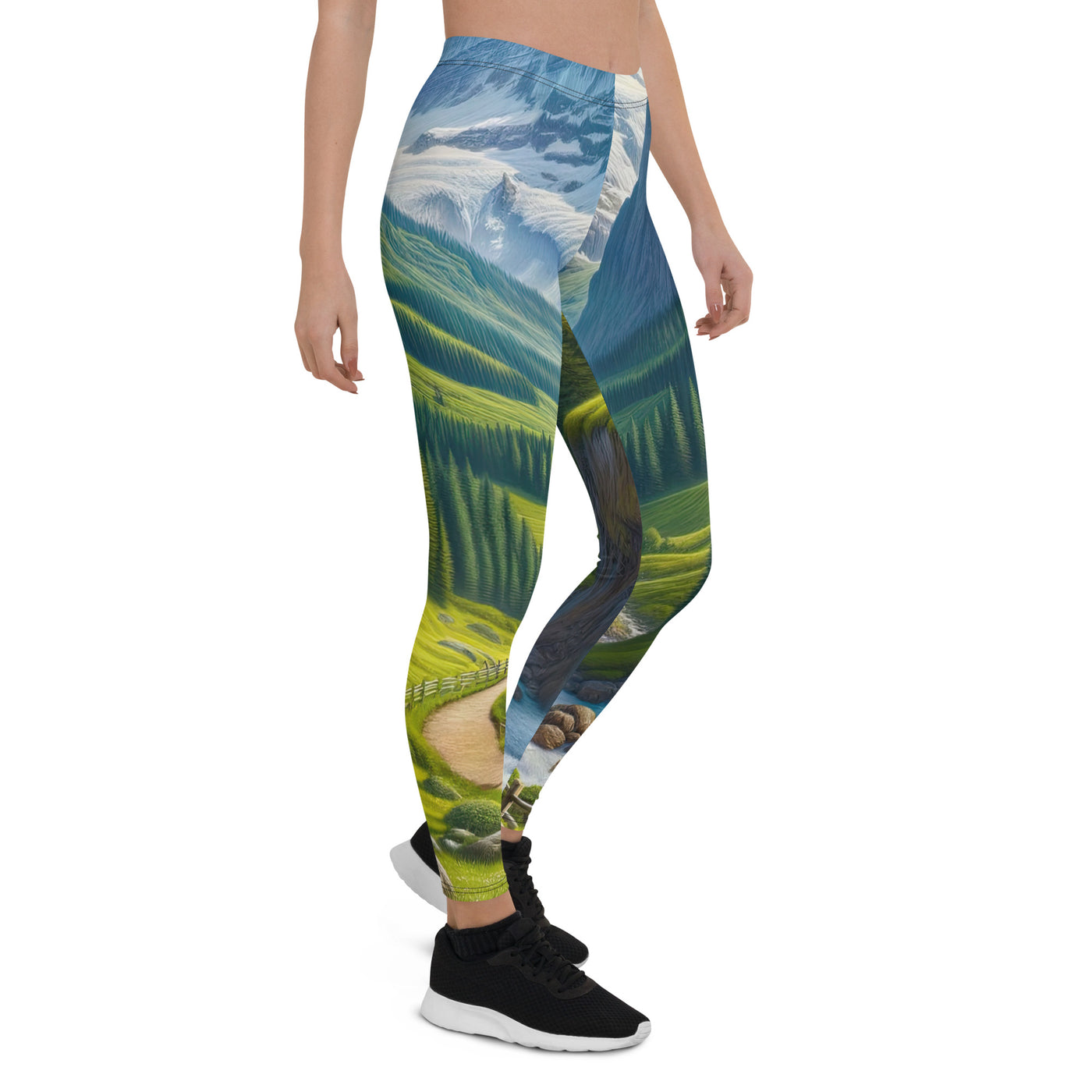 Wanderer in den Bergen und Wald: Digitale Malerei mit grünen kurvenreichen Pfaden - Leggings (All-Over Print) wandern xxx yyy zzz