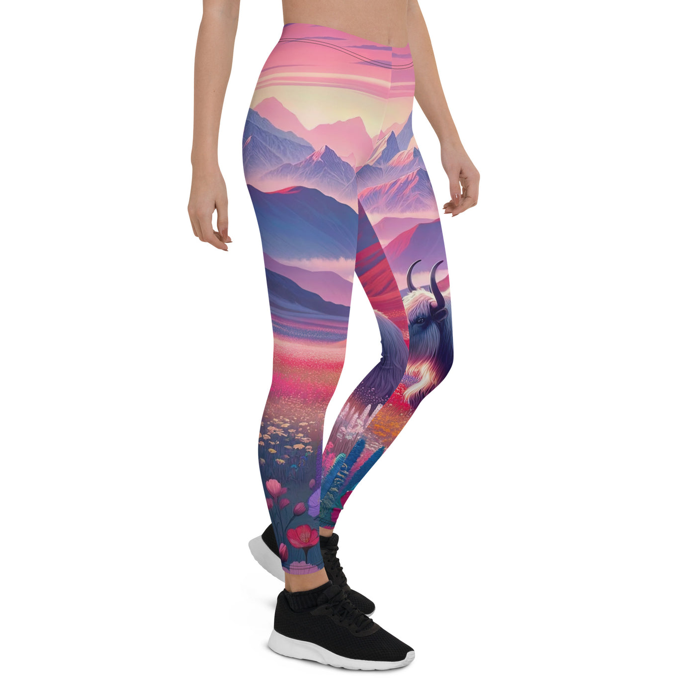 Verträumte Berg-Abenddämmerung mit Hochlandrind und blumigem Glanz - Leggings (All-Over Print) berge xxx yyy zzz