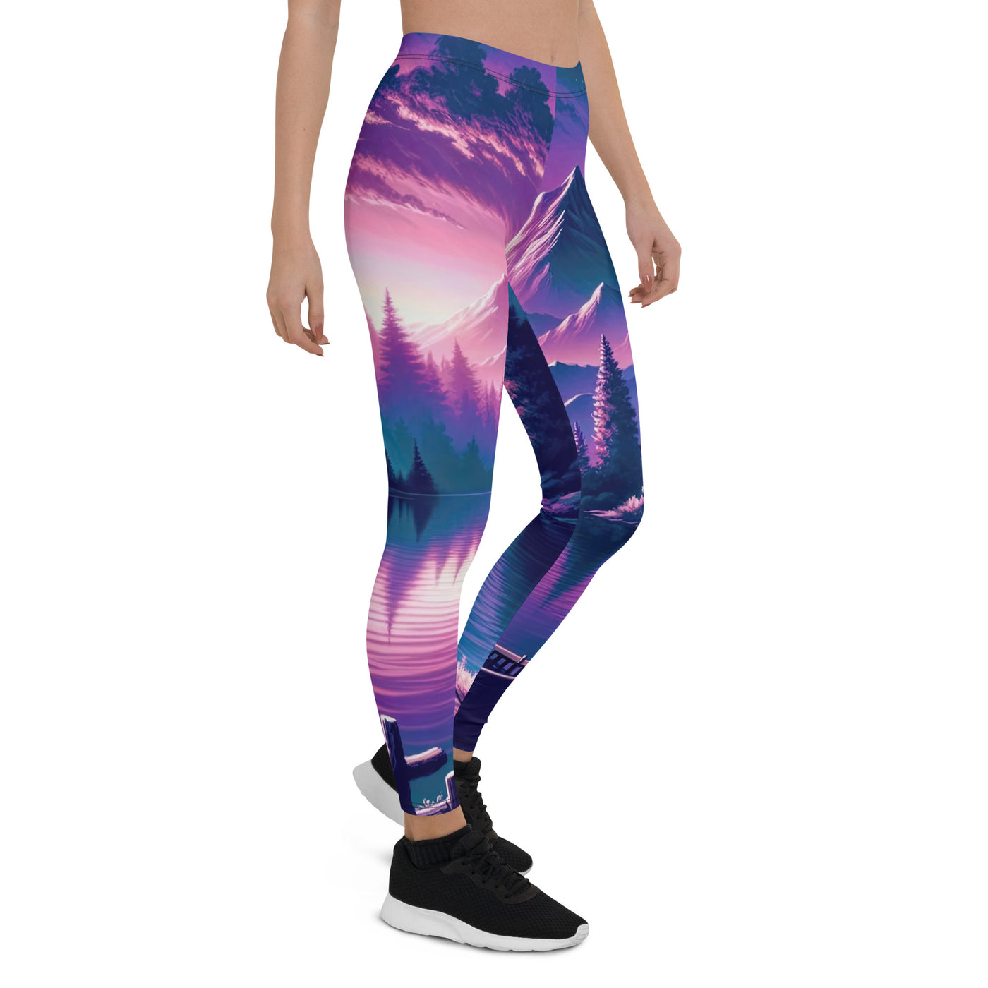 Magische Alpen-Dämmerung, rosa-lila Himmel und Bergsee mit Boot - Leggings (All-Over Print) berge xxx yyy zzz