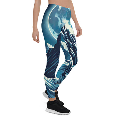 Mondnacht und Gipfelkreuz in den Alpen, glitzernde Schneegipfel - Leggings (All-Over Print) berge xxx yyy zzz