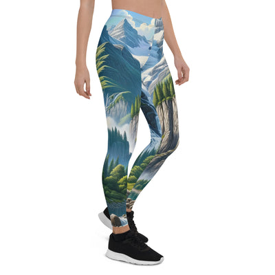 Illustration einer unberührten Alpenkulisse im Hochsommer. Wasserfall und See - Leggings (All-Over Print) berge xxx yyy zzz