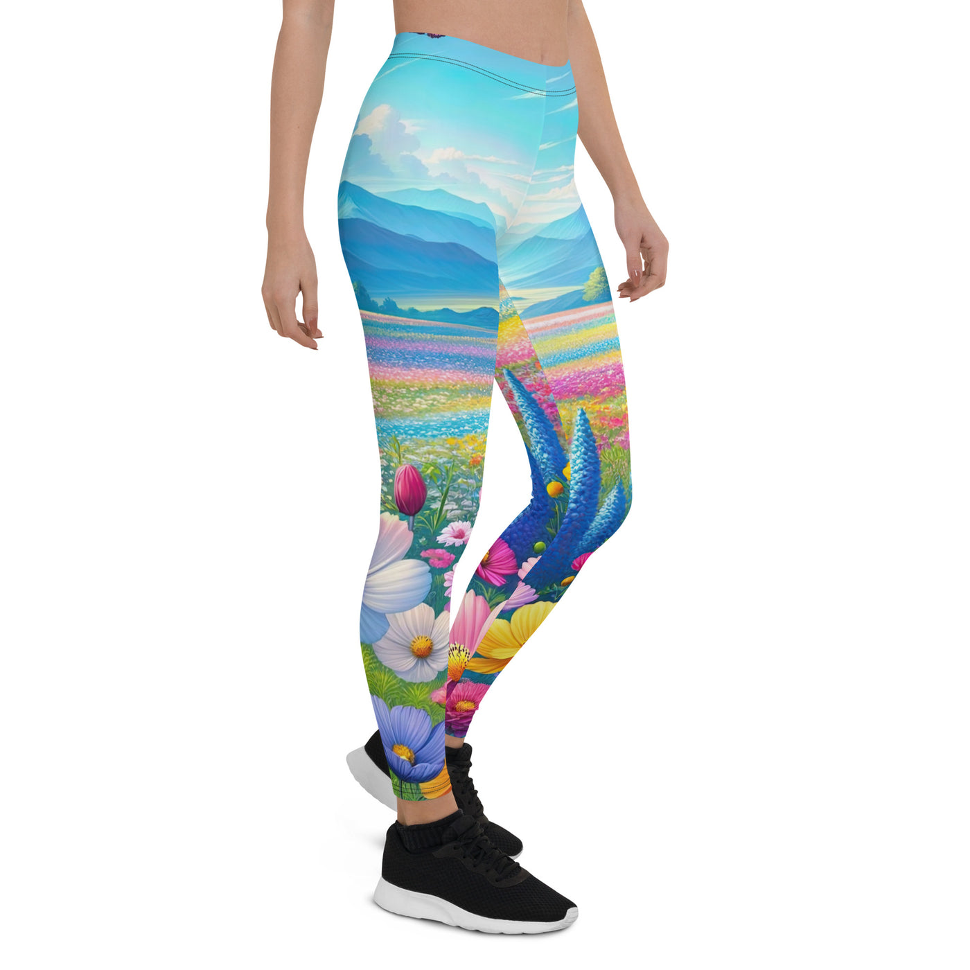 Weitläufiges Blumenfeld unter himmelblauem Himmel, leuchtende Flora - Leggings (All-Over Print) camping xxx yyy zzz