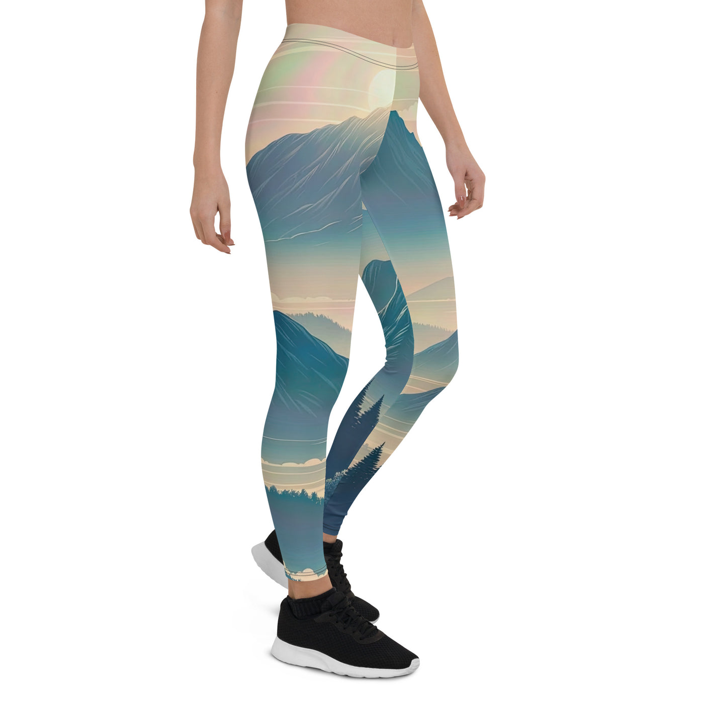 Bergszene bei Morgendämmerung, erste Sonnenstrahlen auf Bergrücken - Leggings (All-Over Print) berge xxx yyy zzz