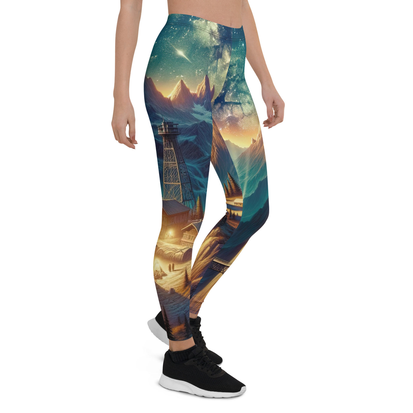 Alpine Wildnis mit Bergdorf unter sternenklarem Nachthimmel - Leggings (All-Over Print) berge xxx yyy zzz