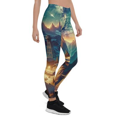 Alpine Wildnis mit Bergdorf unter sternenklarem Nachthimmel - Leggings (All-Over Print) berge xxx yyy zzz