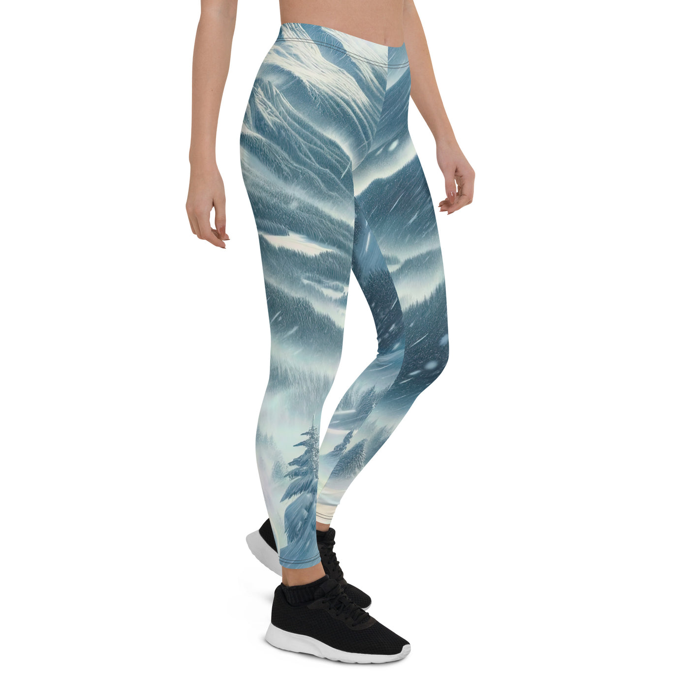 Alpine Wildnis im Wintersturm mit Skifahrer, verschneite Landschaft - Leggings (All-Over Print) klettern ski xxx yyy zzz