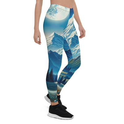 Klare frühlingshafte Alpennacht mit Blumen und Vollmond über Schneegipfeln - Leggings (All-Over Print) berge xxx yyy zzz