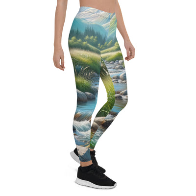 Sanfter Gebirgsbach in Ölgemälde, klares Wasser über glatten Felsen - Leggings (All-Over Print) berge xxx yyy zzz