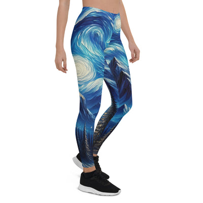 Sternennacht-Stil Ölgemälde der Alpen, himmlische Wirbelmuster - Leggings (All-Over Print) berge xxx yyy zzz