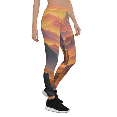 Ölgemälde der Alpen in der goldenen Stunde mit Wanderer, Orange-Rosa Bergpanorama - Leggings (All-Over Print) wandern xxx yyy zzz